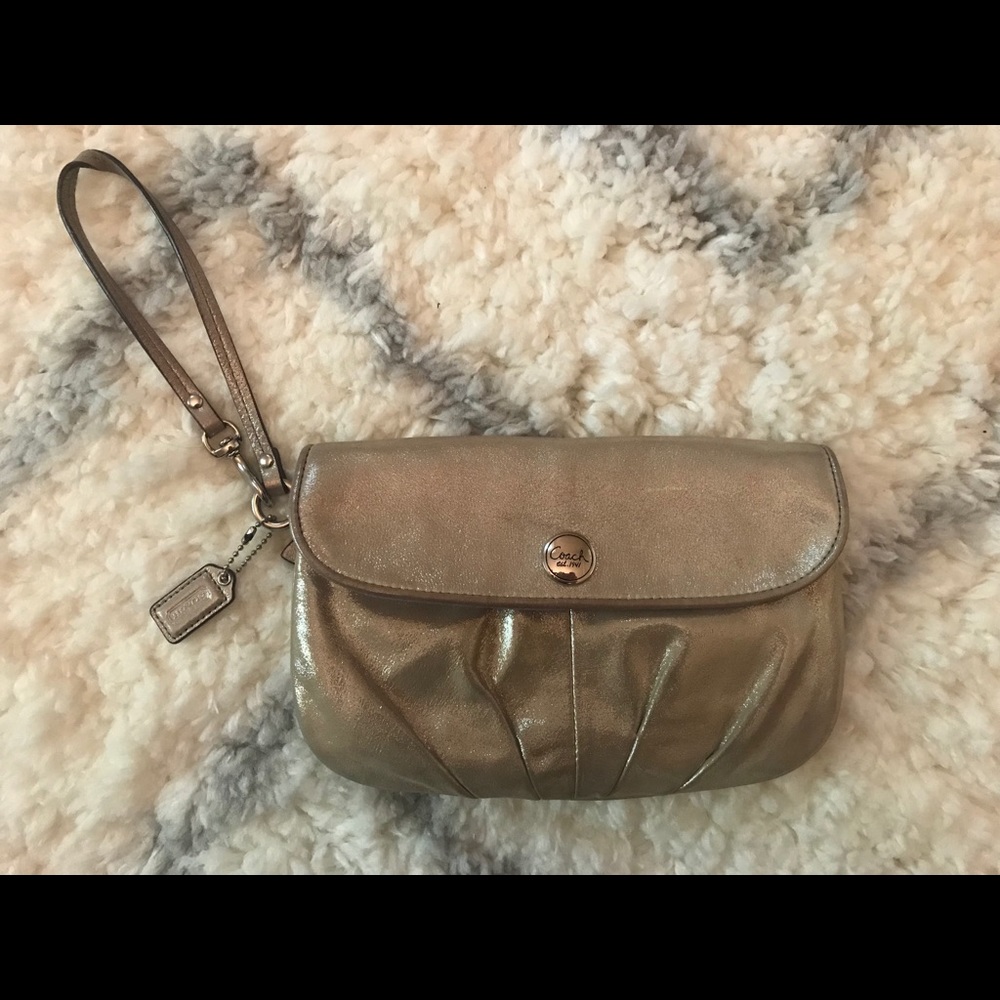 Small Coach wristlet, light gold shimmer